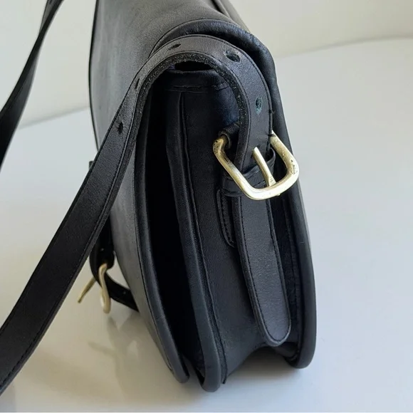 Vintage Coach Black Leather Crossbody Saddle Pouch Bag 9590 Made In NYC '80's - Picture 9 of 16